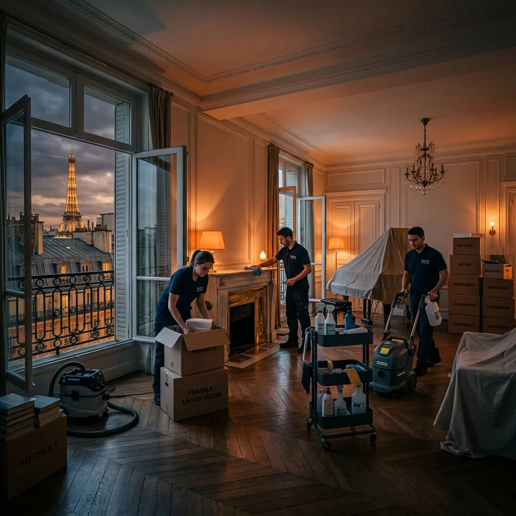 Équipe professionnelle CNS Débarras dans un appartement Haussmannien à Paris